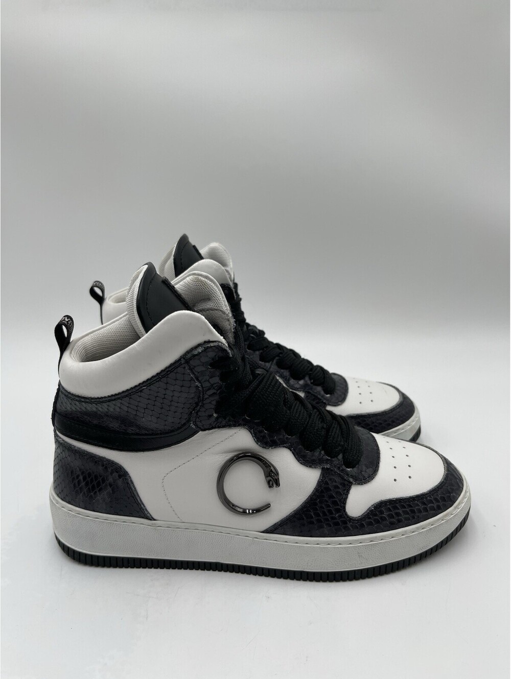 Women’s Roberto Cavalli Class high-top sneakers white black snakeskin Size 37